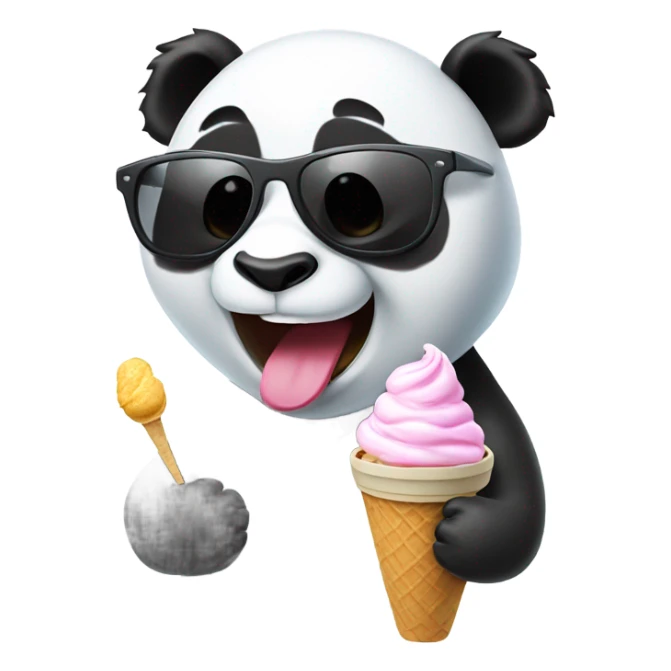 Panda with sunglasses eating ice cream sticker