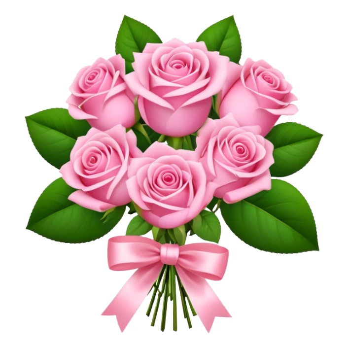 Bouquet of pink roses decorated with a bow sticker