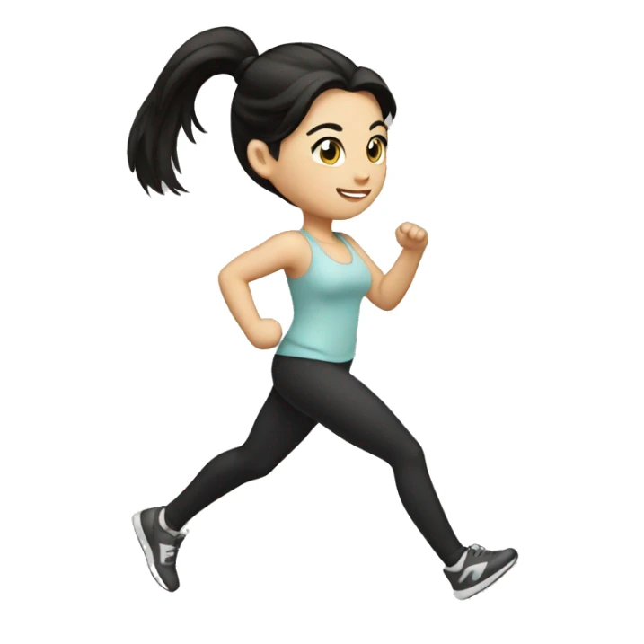 A white girl with black hair tie a ponytail running sticker