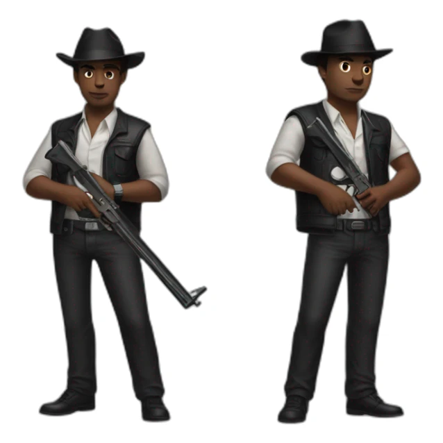 two brothers in '80s mafia clothes with guns sticker