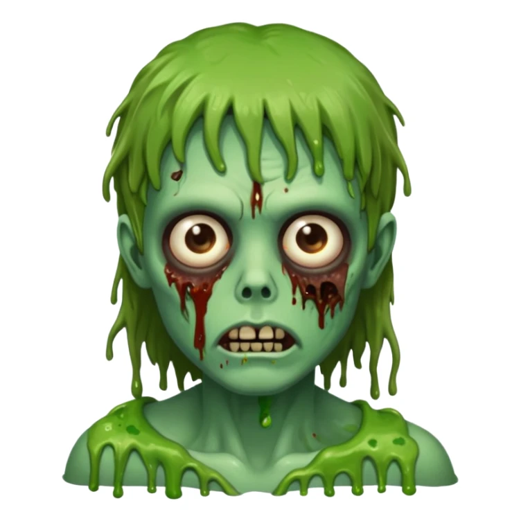 zombie slime youthful face, messy brown fringe, sticker