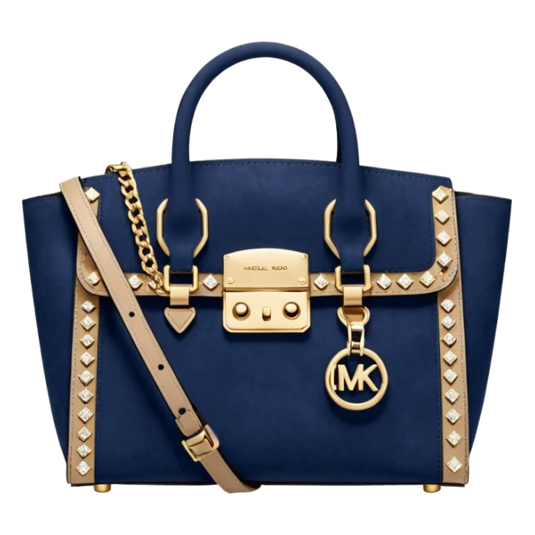  navy blue suede, Michael kors satchel purse, gold sparkling embellishments  sticker
