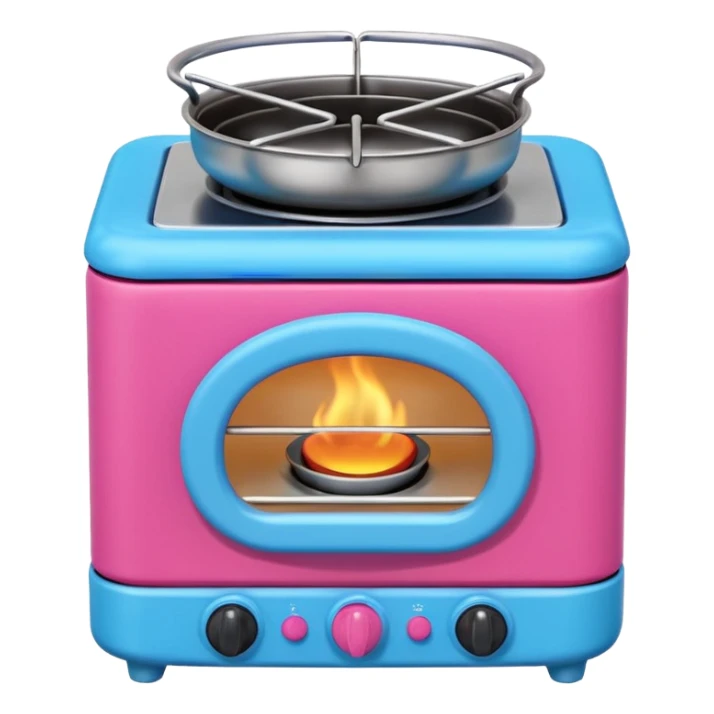 Cute toy stove, single burner only, front view.
BabyBus-style 2.5D soft shading, bright pastel colors (pink & blue).
Rounded chunky toy shape, simple details.
Even studio lighting, NO harsh light, NO realism, NO textures.
Smooth matte surface, no outlines, no strokes.
Clean background. sticker