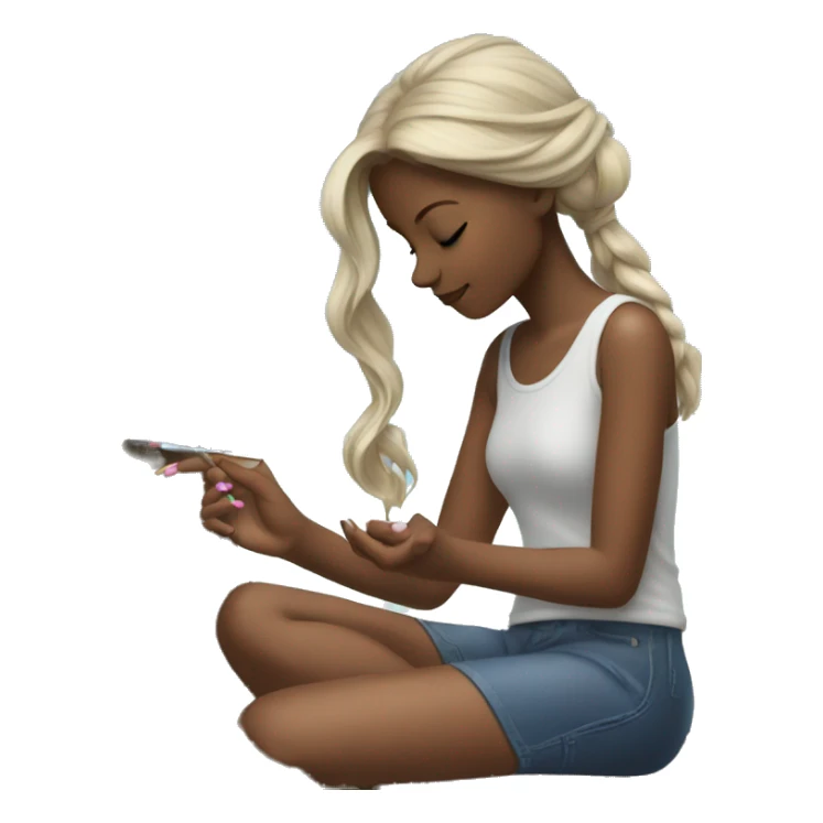 Girl painting, her nails under a tree sticker