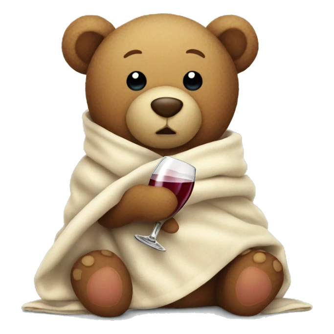 a Christmas teddy happy bear wrapped in a blanket drinks wine sticker
