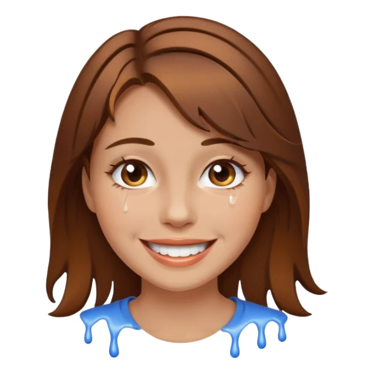 Brown Hair Woman , white paint , drip, face, happy sticker