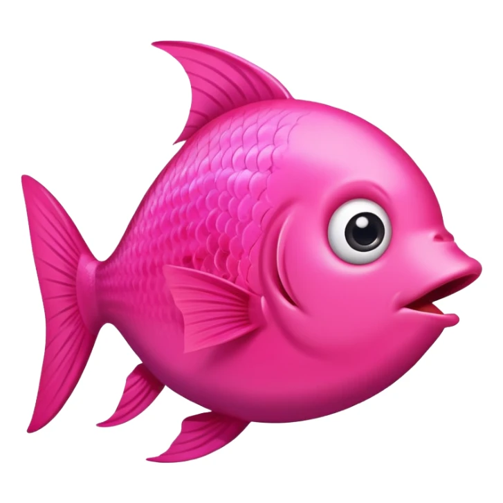 extremely derpy bright pink fish in perfect side profile facing right, wide surprised eye, big open mouth with visible tongue, stupid gaping expression, flat 2D side view only sticker