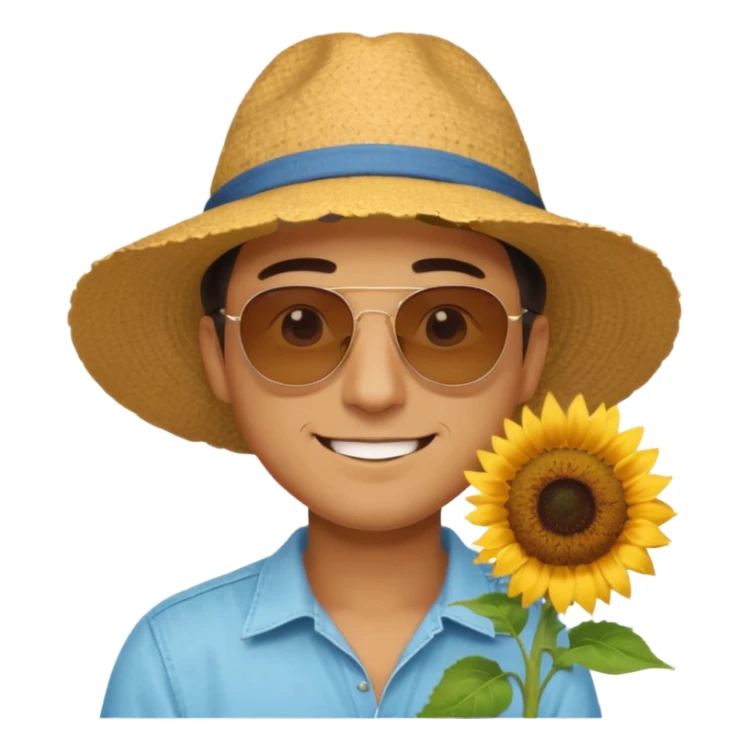 Man smelling sunflower with gentle smile, half body sticker