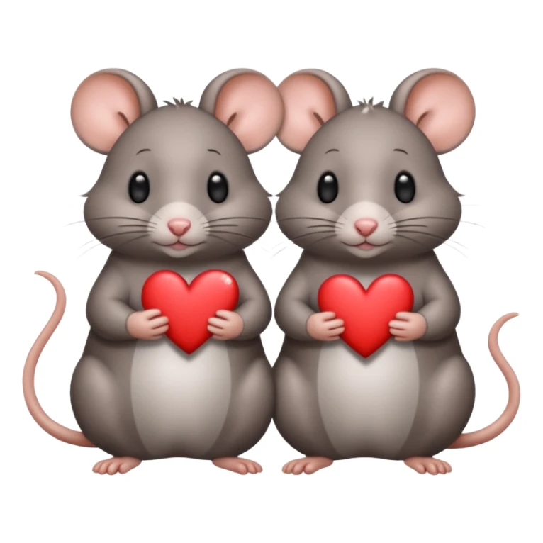 two fat little rats holding hearts one grey with white spots the other rat warm brownn sticker