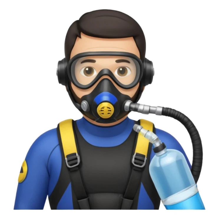 Man 38 dark hair, short beard, mideteranean, slightly overweight, scuba diving. Portrait sticker