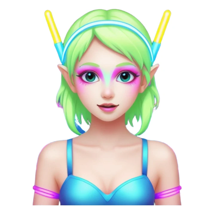 hard techno rave fairy, neon colors, glow sticks, energetic pose, minimal background sticker