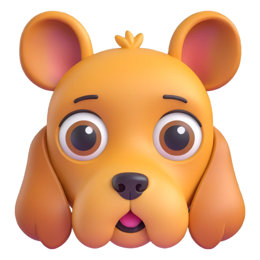 playful dog, shiny texture, floppy ears, big eyes, 3D emoji style sticker