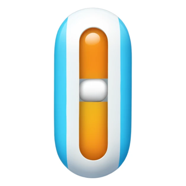 A one capsule-shaped pill, positioned at an angle.: one half is blue, and the other half is white. sticker