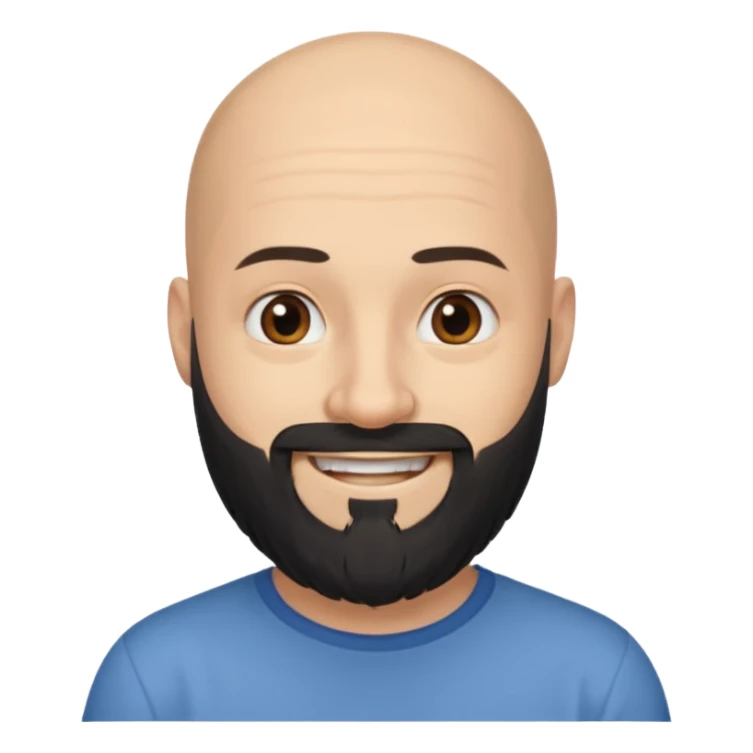 black long beard bald man with shirt sticker