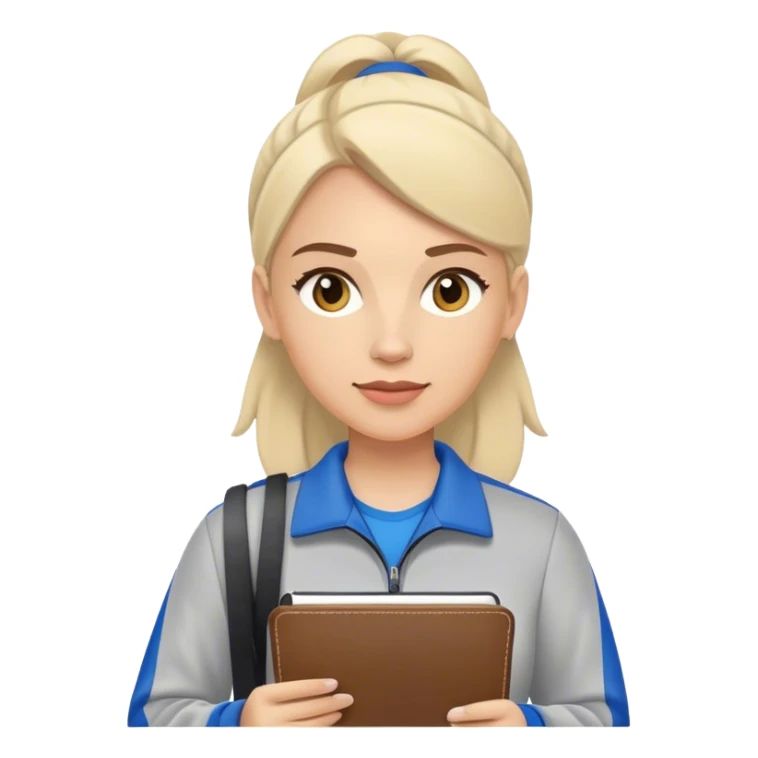  female sport coach with coach wear and holding a notebook sticker