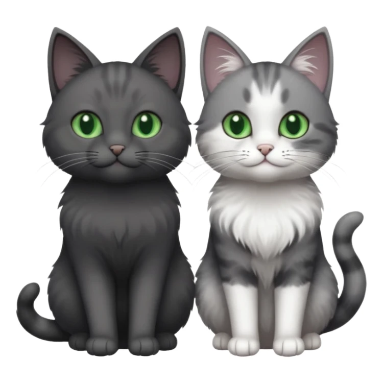 2 different coloured grey cats including one dark grey and white cat and one completely solid dark grey cat with green eyes and only white paws sticker