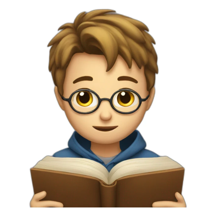 a boy trying to read a book but he can't sticker
