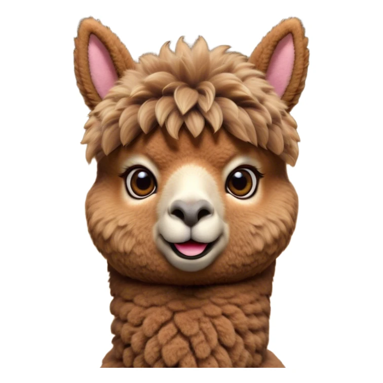 Cinematic Comical Brown Alpaca Portrait Emoji, Head tilted dramatically with an exaggeratedly amused expression, featuring a striking, plush brown fleece with playful texture, wide, expressive warm eyes filled with playful disbelief, Simplified yet hilariously expressive features, highly detailed, glowing with a slightly sassy glow, high shine, dramatic yet playful, stylized with an air of cheeky mischief, bright and endearing, soft glowing outline, capturing the essence of a spirited and over-the-top alpaca, so meme-worthy it feels like it could side-eye its way into internet fame instantly! sticker