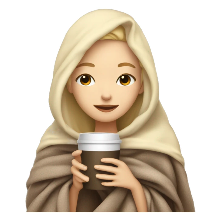 White blond girl inside a blanket sipping coffee eyes closed sticker