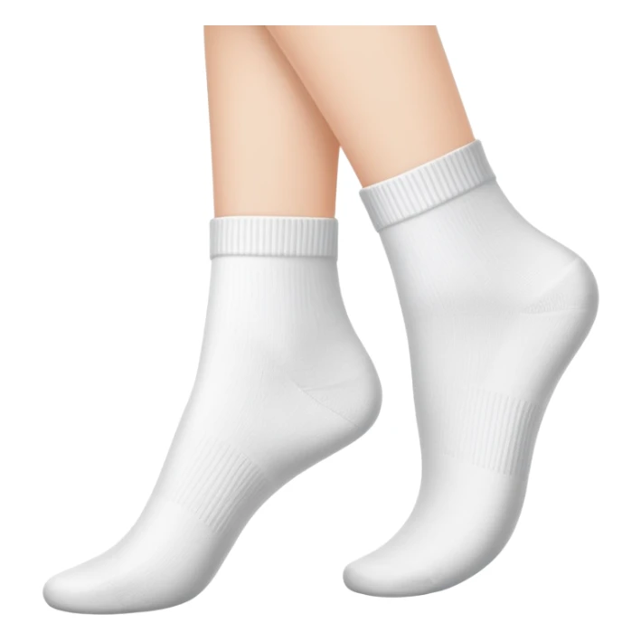 bottom view of feminine feet in white ankle socks showing soles sticker