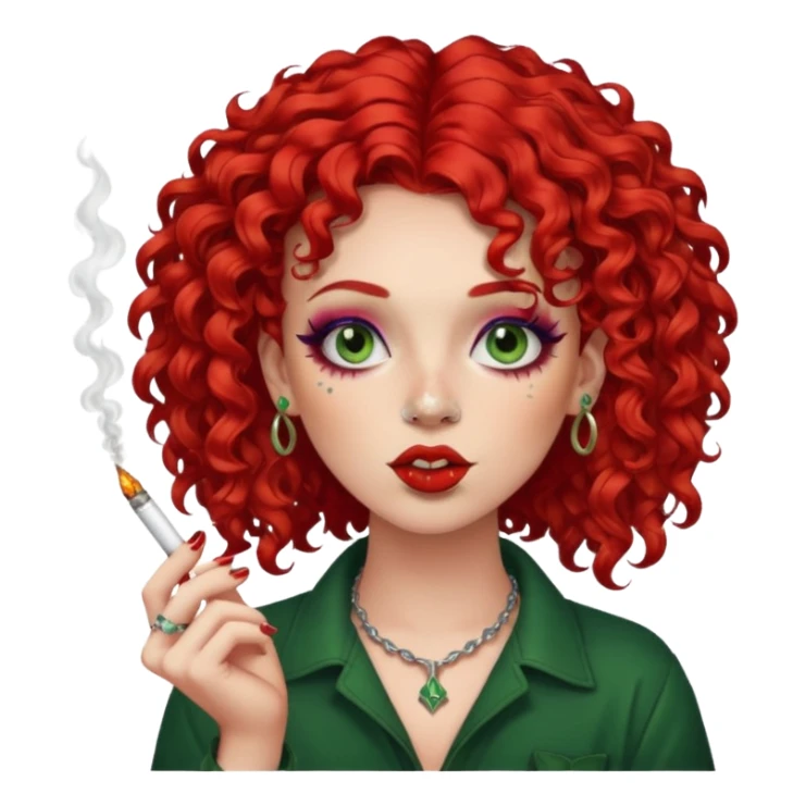 bright red curly hair alt girl with makeup and piercings smoking weed sticker