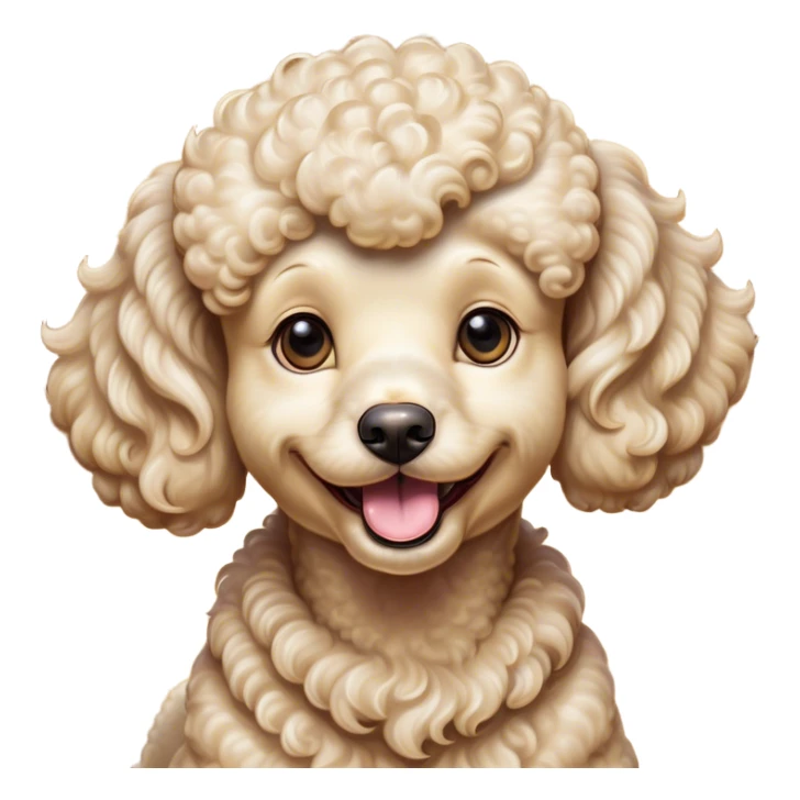 Cinematic Comical Cream Poodle Portrait Emoji, Head tilted dramatically with an exaggeratedly amused expression, featuring a glossy, curly cream Fur with a radiant sheen, wide, expressive warm eyes filled with playful disbelief, Simplified yet hilariously expressive features, highly detailed, glowing with a slightly sassy glow, high shine, dramatic yet playful, stylized with an air of cheeky mischief, bright and endearing, soft glowing outline, capturing the essence of a spirited and over-the-top companion, so meme-worthy it feels like it could side-eye its way into internet fame instantly! sticker