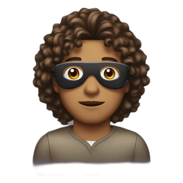 A young man Brown with long, curly hair and wearing a mask sticker
