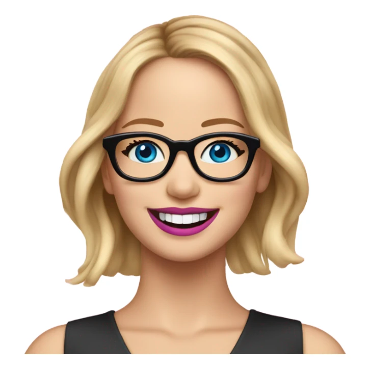 Happy Jennifer Lawrence,  blue eyes wearing glasses and pink lipstick  sticker
