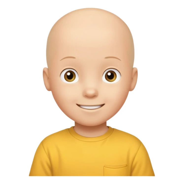 Caillou character in GoAnimate style, simple cartoon look, bald child with yellow shirt, smiling sticker