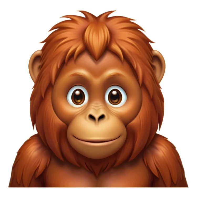 Cinematic Cute Orangutan Portrait Emoji, Head tilted playfully and inquisitively, with a gentle, expressive face accented by soft, flowing fur and round, sparkling eyes brimming with warmth, Simplified yet irresistibly adorable features, highly detailed, glowing with a warm, friendly glow, high shine, affectionate and lively, stylized with a touch of jungle whimsy, bright and endearing, soft glowing outline, capturing the essence of a mischievous yet loving orangutan that seems as if it could swing out of the screen into your arms! sticker