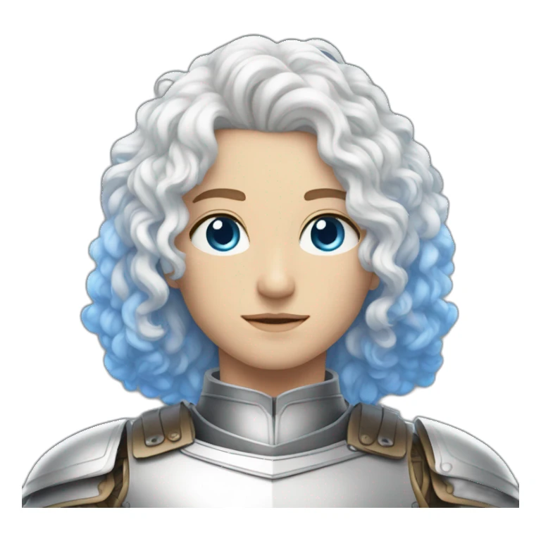white androgynous guy white long curly hair armor blue eyes sticker