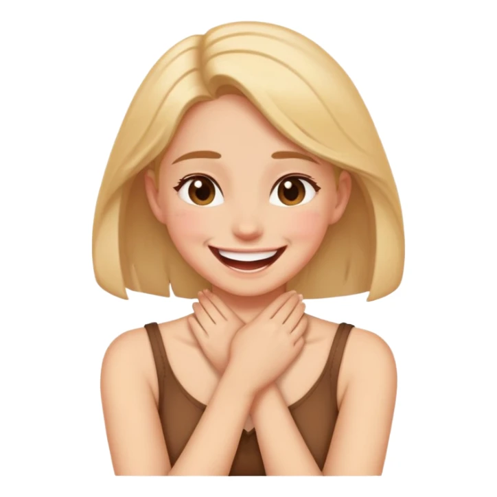 girl crossing hands on her neck laughing sticker