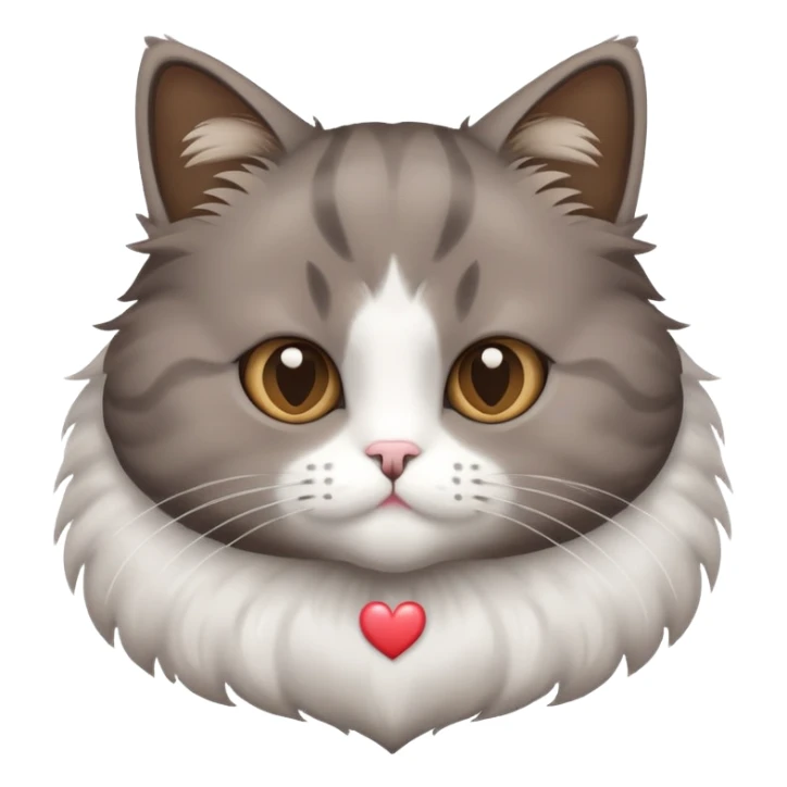 Grey Brown cat with a white heart sticker