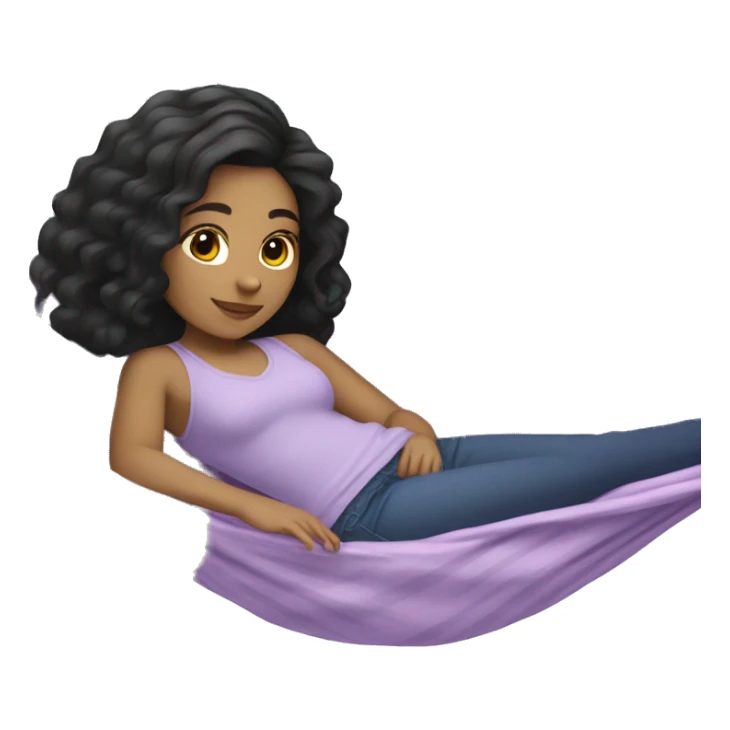 light skinned girl with black hair laying in a lilac hammock sticker