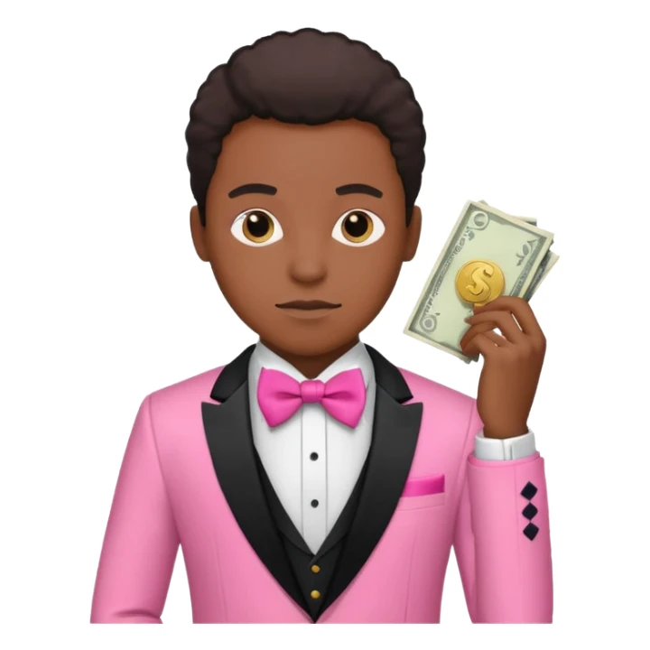 ambitious thinking about money, black person, pink tuxedo sticker