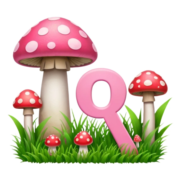 P P letters, pink and green, with grass growing, mushrooms around sticker