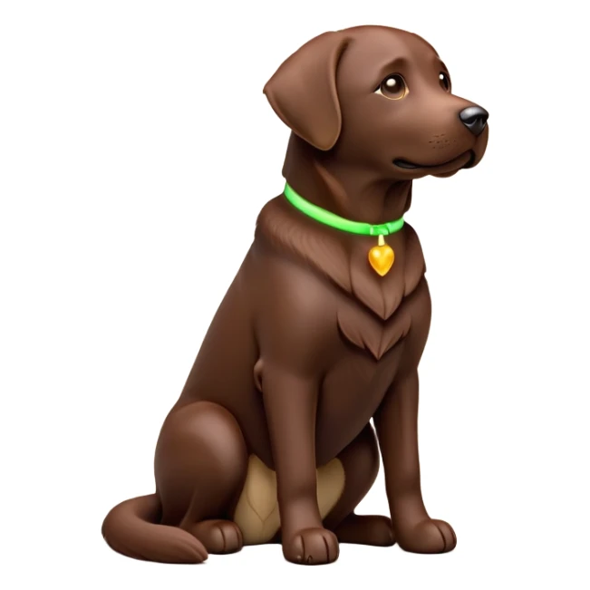 cinematic-[Labrador retriever]-realistic-full-body-sitting-emoji,-tail-resting-loosely-beside-its-paws,-head-tilted-dramatically, -sleek-[chocolate]-fur,-simplified-yet-realistic-focused-features,-highly-detailed,-glowing-with-an-almost-sarcastic-glow sticker