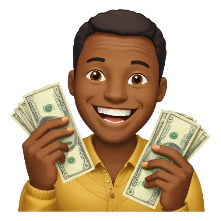 laughing black man holding lots of money sticker