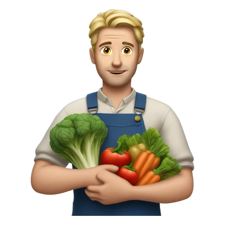 European man holding vegetables in his hands sticker