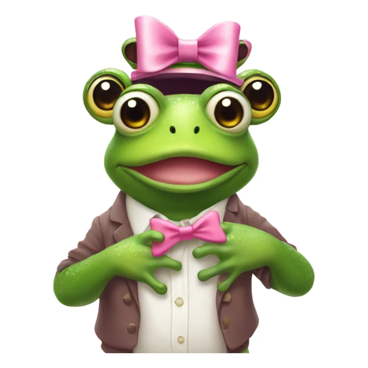 Frog wearing pink bow on head while holding teddybear in his hands sticker