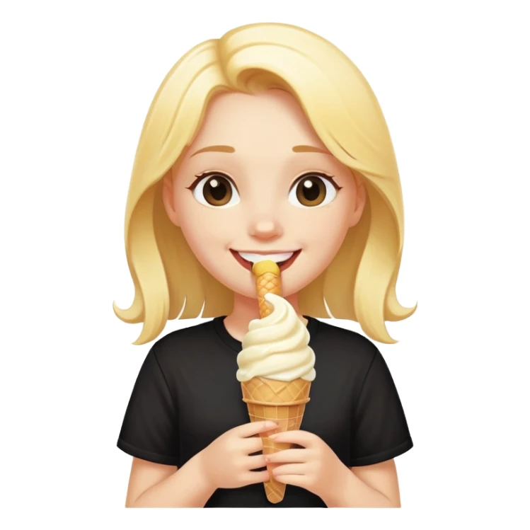 girl slurping one vanilla ice cream cone smiling with a black shirt on sticker