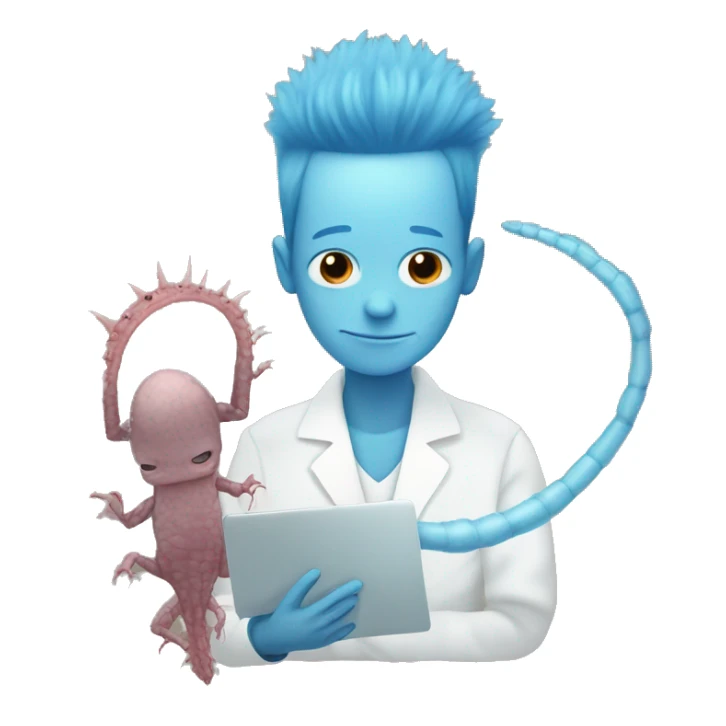 Blue hair guy is using xray, behind brown axolotle sticker
