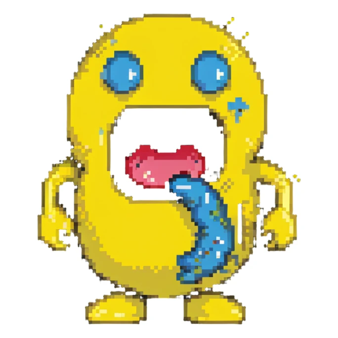 classic yellow Pac-Man character with open mouth in 8-bit style sticker