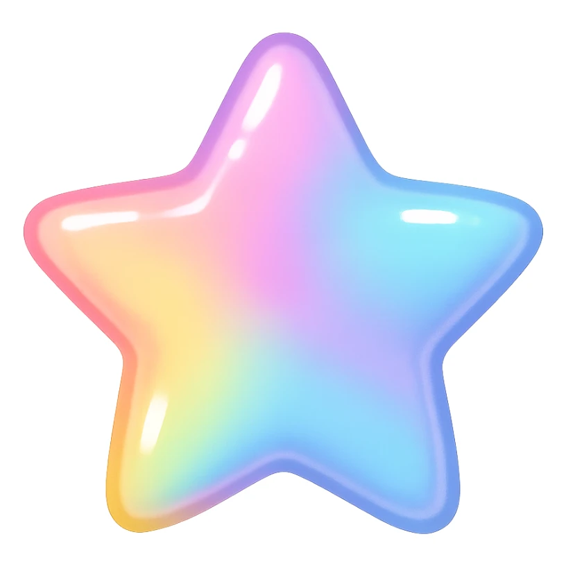 kpop pastel star with a glossy shine, fun and colorful sticker