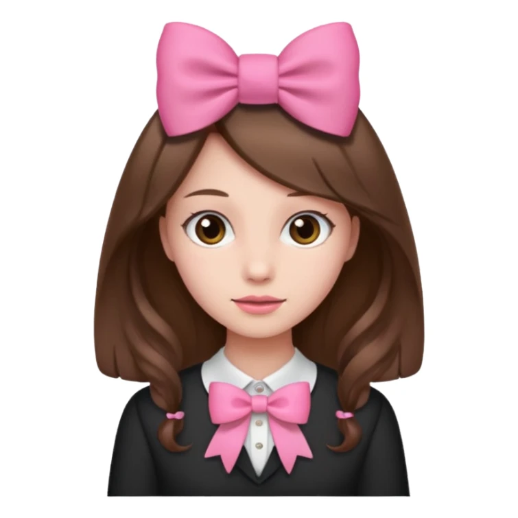 brown open hair from behind with pink bow sticker