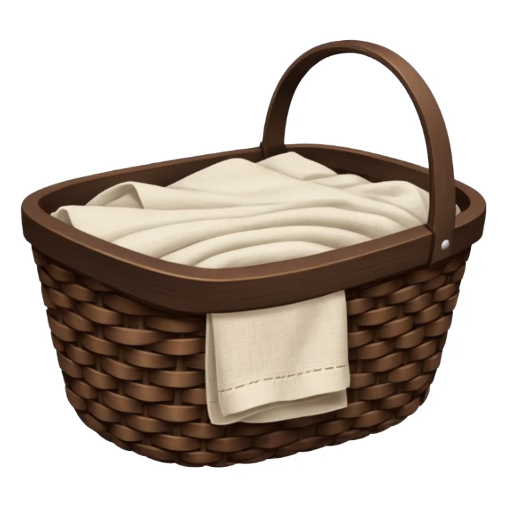 A woven dark Brown basket with fresh washed linen sticker
