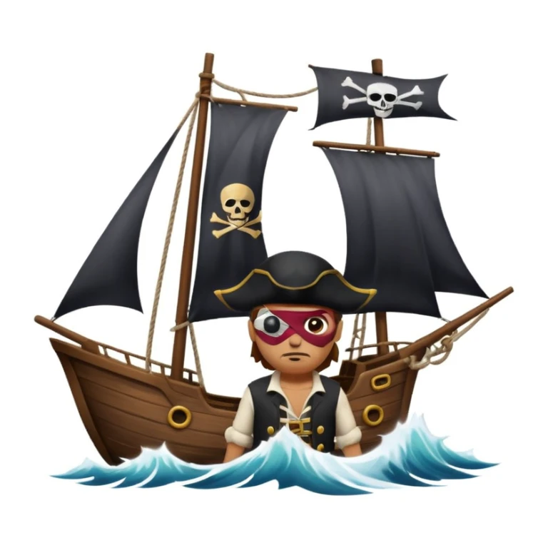 pirate with eye sailing a ship in strome sea background sticker