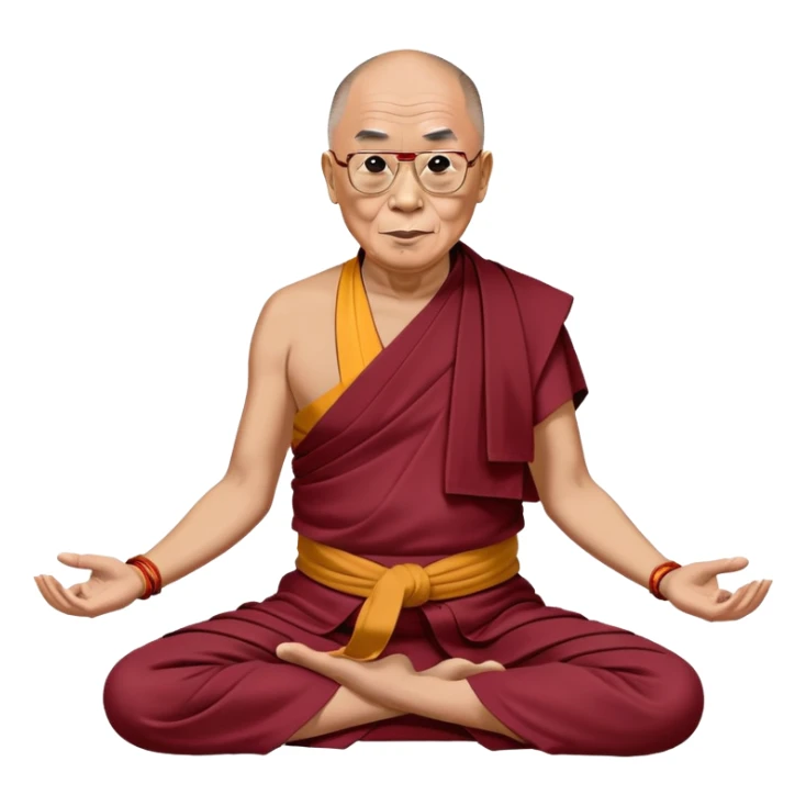 Dalai Lama in traditional robes doing yoga pose sticker