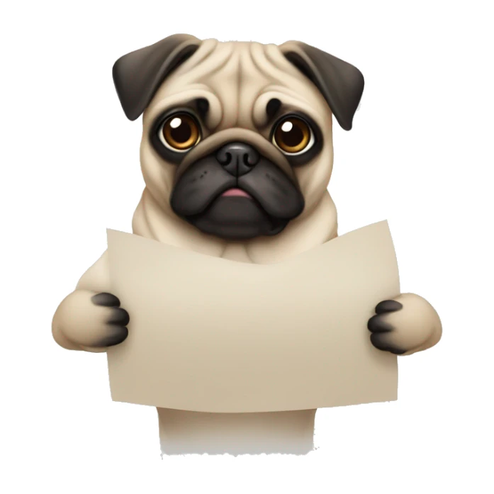 A pug holding a blank piece of paper sticker