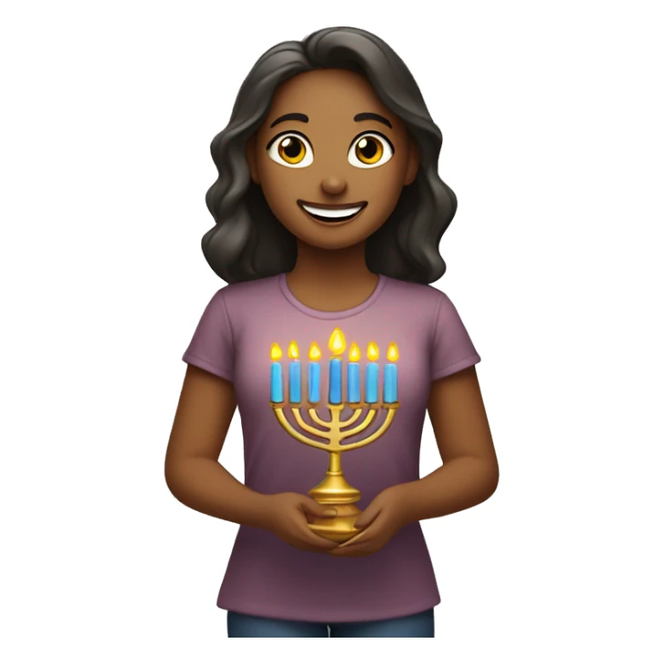 smiling girl in shirt lighting a menorah sticker